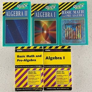 Algebra I and II, Basic Math, Pre-Algebra, Cliffs Quick Review (lot of 5 books)